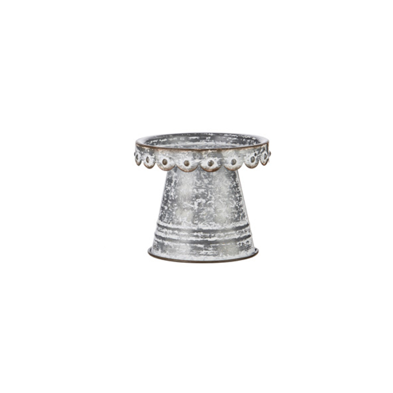 4" Galvanized Scalloped Metal Candle Holder