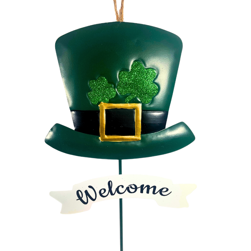 23" St. Pat's Hat "Welcome" Metal Yard Stake