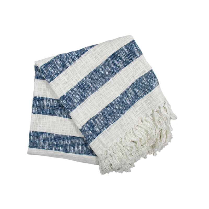 50" x 60" Blue White Stripe w/ Fringe Throw Blanket Blankets & Throws