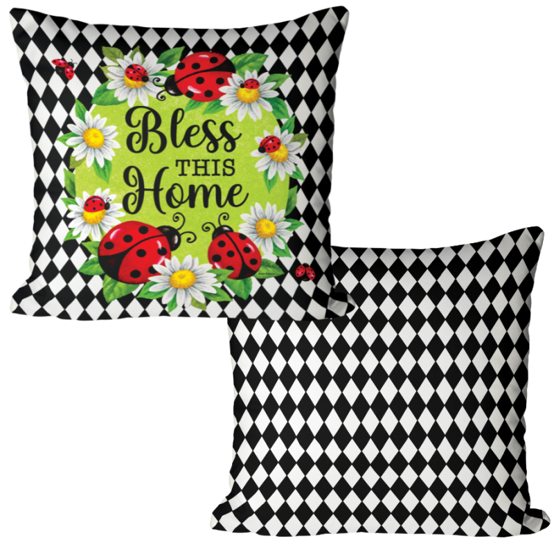17" Ladybug Diamond Pillow