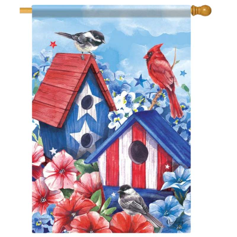 Patriotic Birdhouse House Flag
