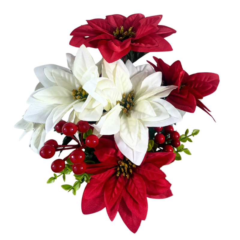 21" Red & White Poinsettia Mixed Bush