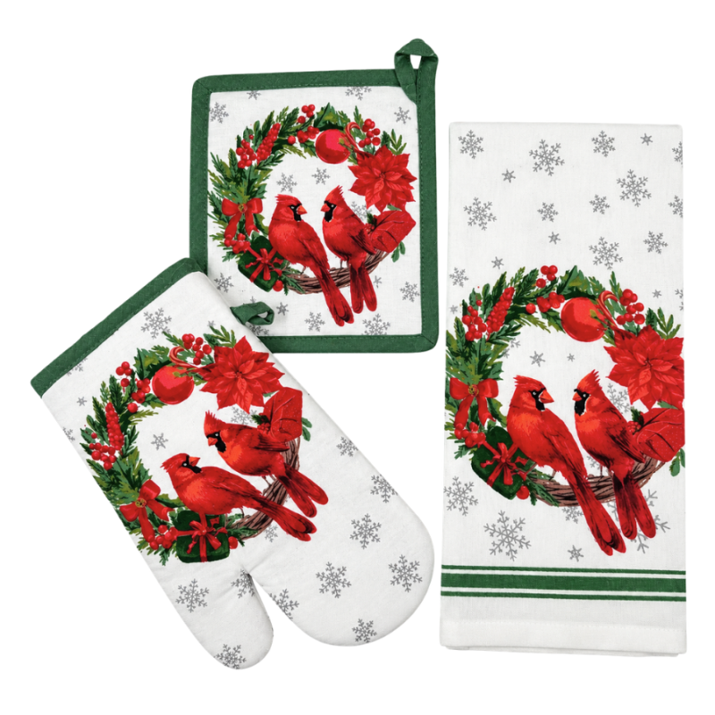 3 pc Winter Cardnal Kitchen Linen Set