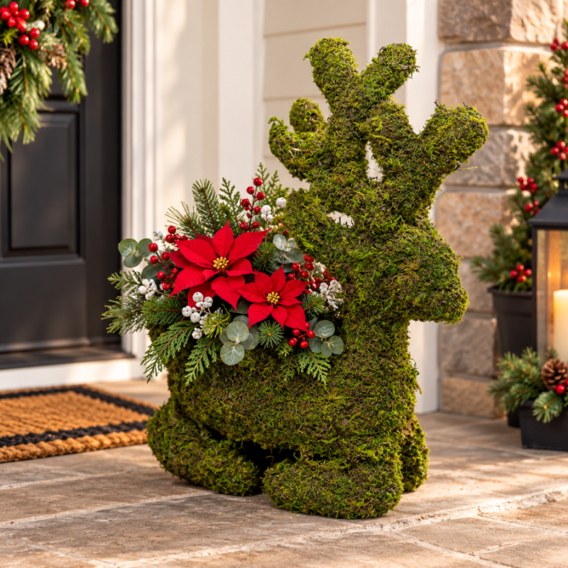 17" Sitting Reindeer Deco Moss Planter