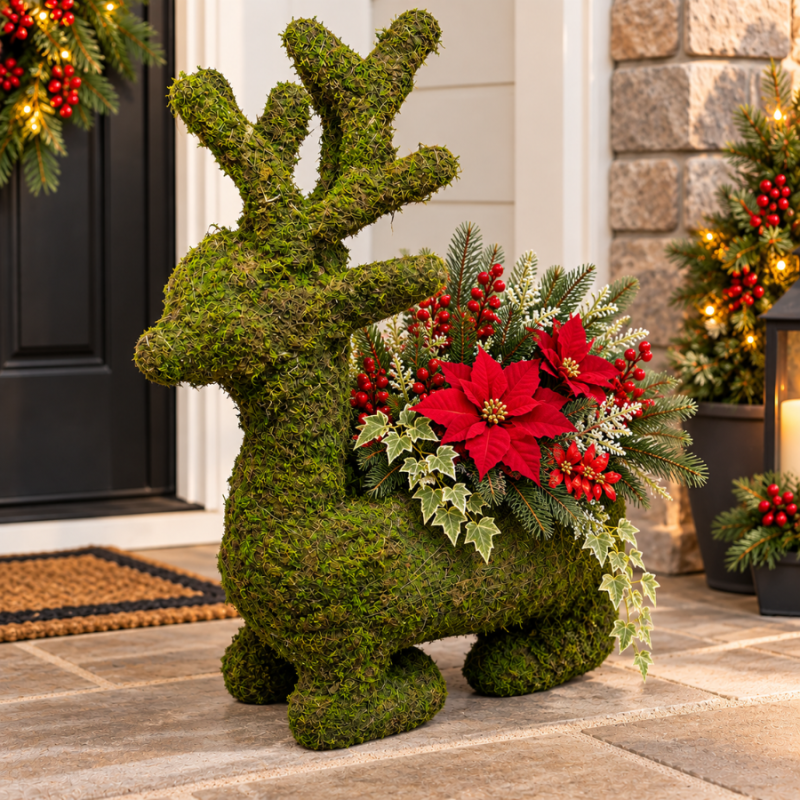 23" Sitting Reindeer Deco Moss Planter