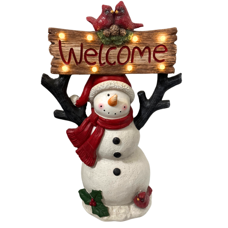 Welcome Snowman Sign with Solar Lights