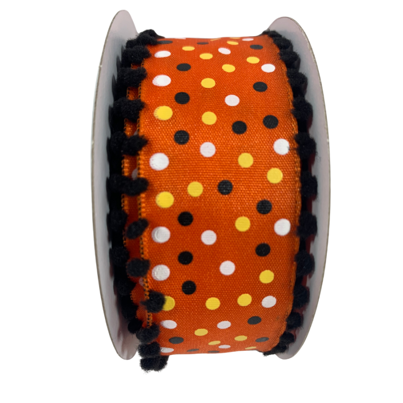1.5" x 10yd  Halloween Polka Dot Ribbon