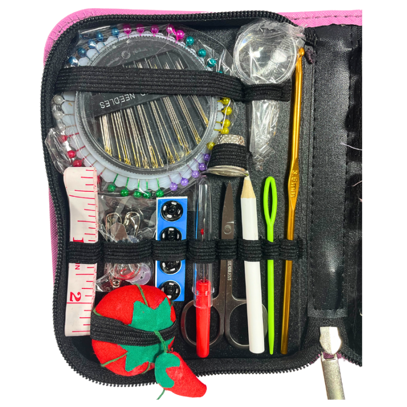 62pc Sewing Kit w/ Faux Leather Case