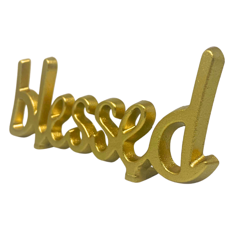 7.5" Gold Cast Iron Calligraphic Blessed Table Decor