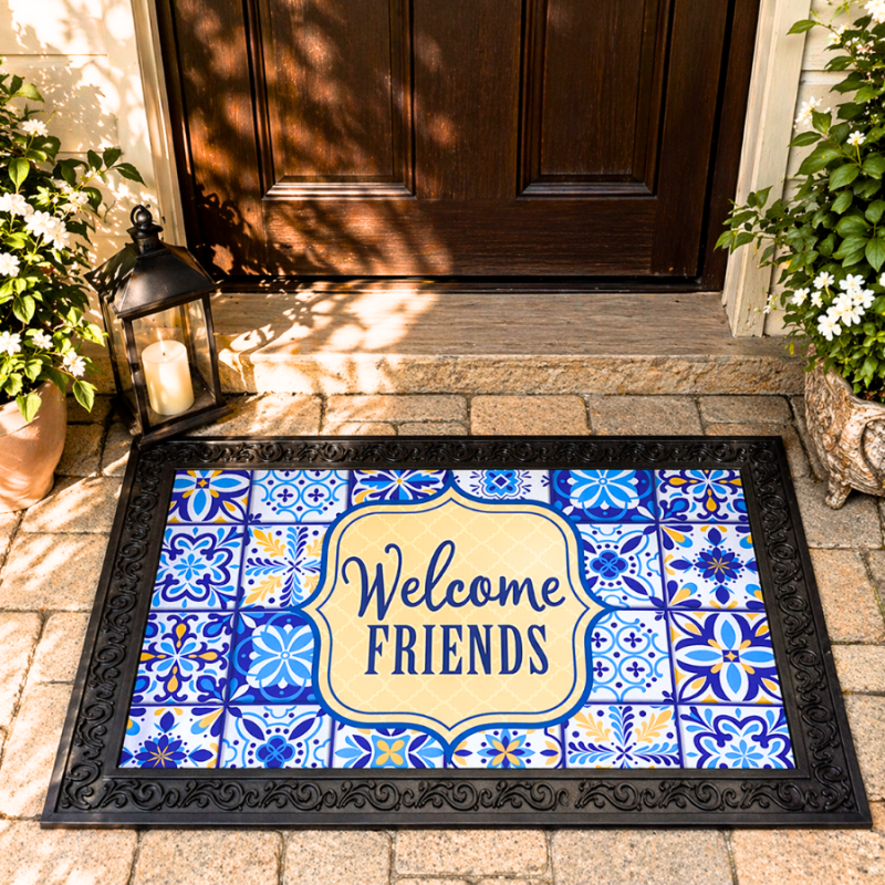 Blue and Yellow Tile Doormat