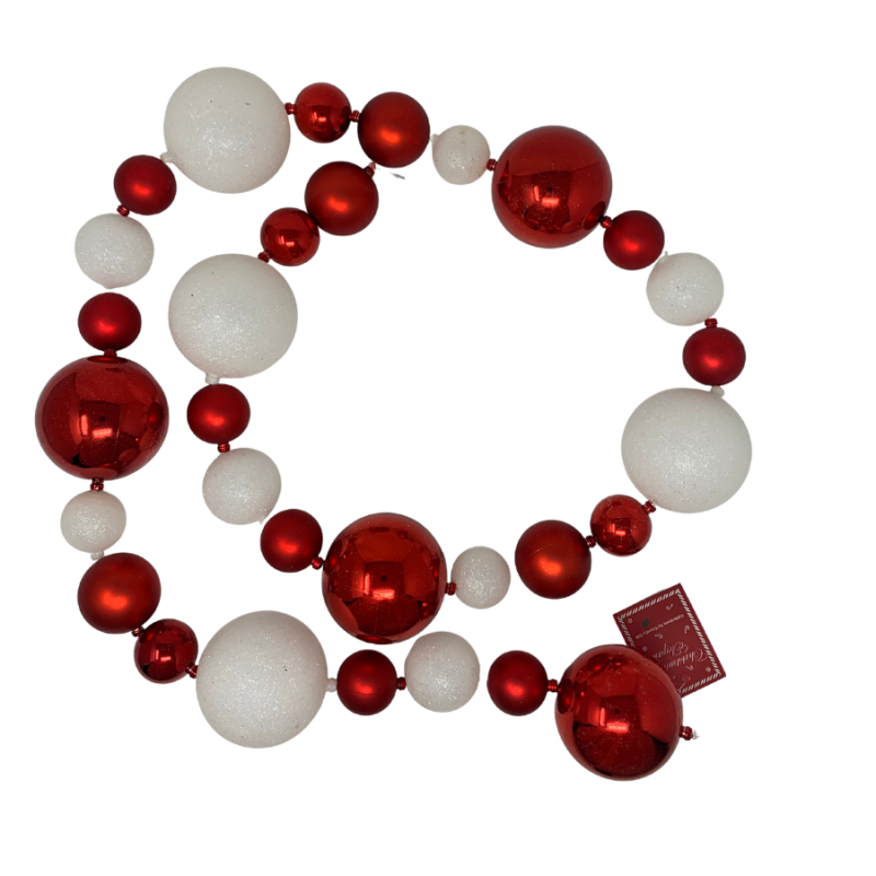 72" Ball Ornament Garland - Red & White