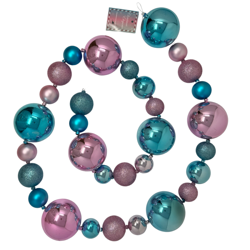 72" Ball Ornament Garland- Pink & Light Blue