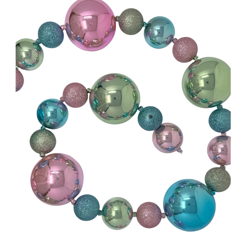 72" Ball Ornament Garland- Pink, Light Blue & Lime
