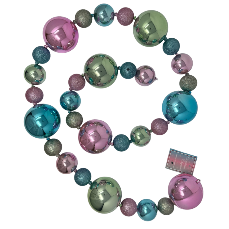 72" Ball Ornament Garland- Pink, Light Blue & Lime
