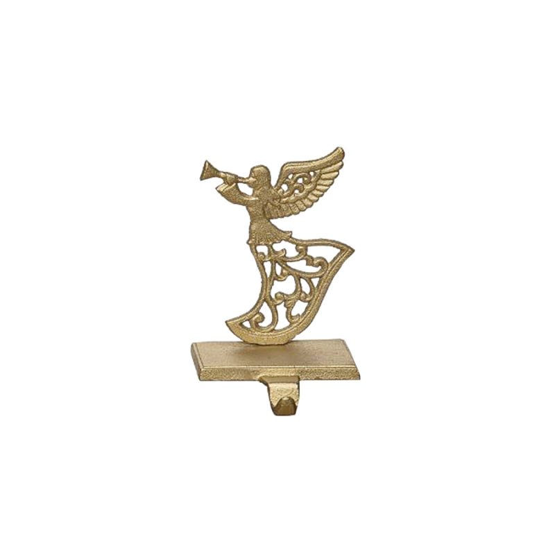 5"H Golden Cast Iron Angel Stocking Holder- Horn