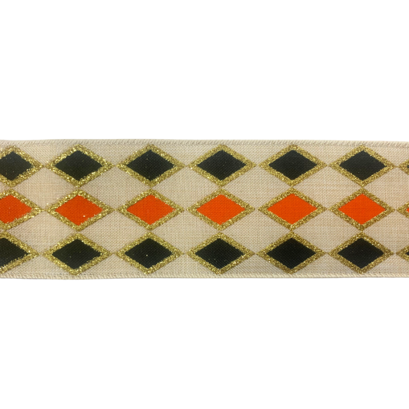 2.5" x 10yd Black & Orange Glitter Diamond Ribbon
