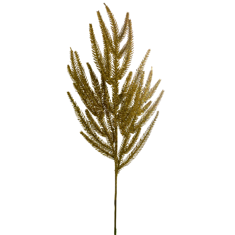 24" Glitter Flocked Gold Pine Spray