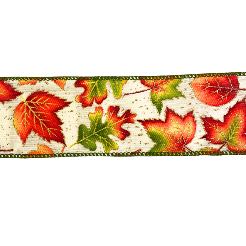 2.5" x 10y Autumn Leaves Wired Edge Ribbon