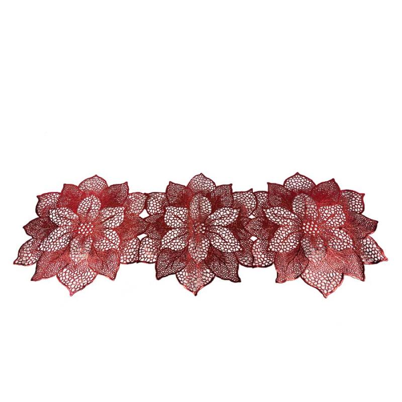 13.75" x 36" Poinsettia Table Runner - Metallic Red