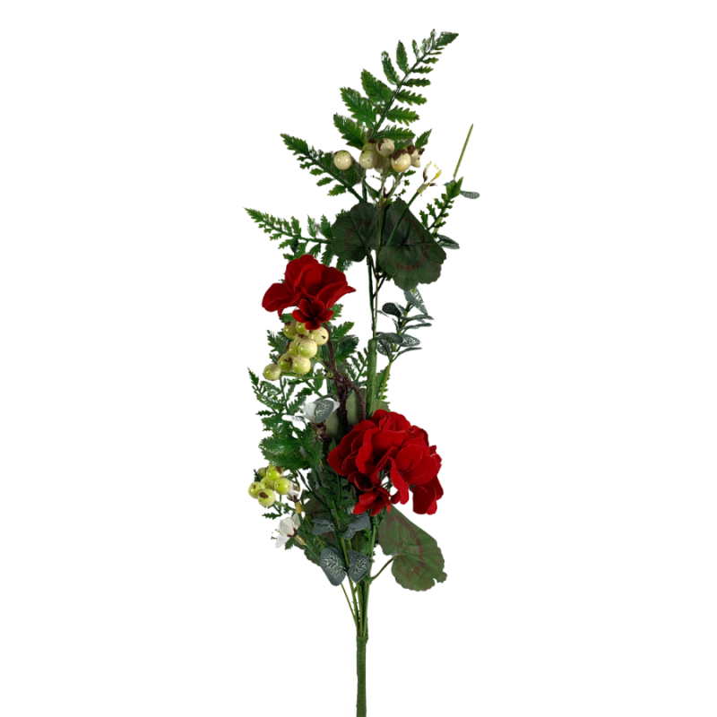 28" Geranium Berry Fern Spray - Red