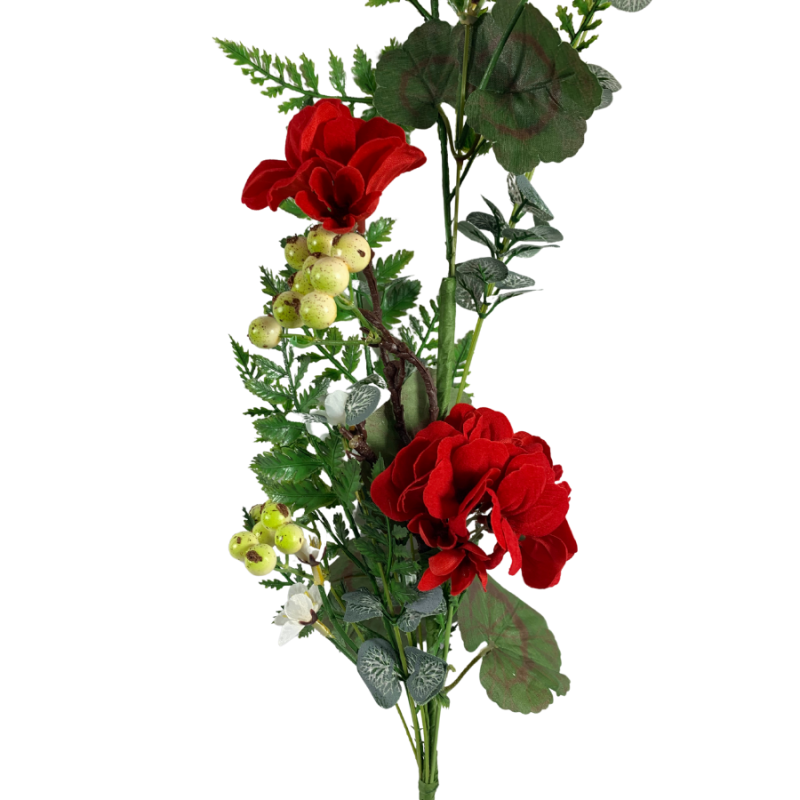28" Geranium Berry Fern Spray - Red