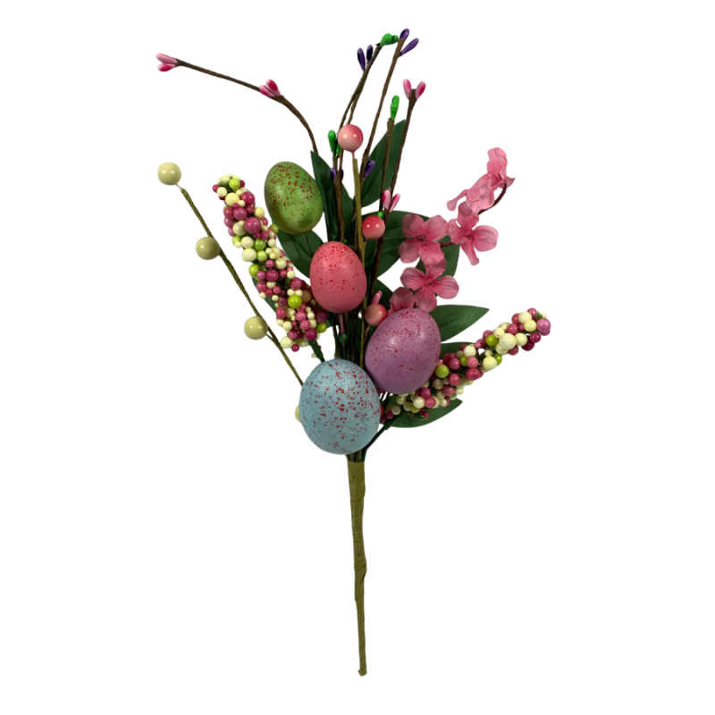 13" Egg Berry Peach Blossom Pick