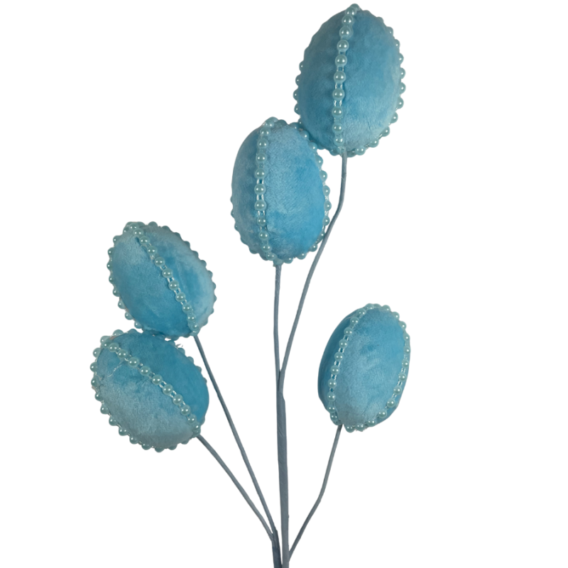 24" Pear Velvet Egg Spray - Blue