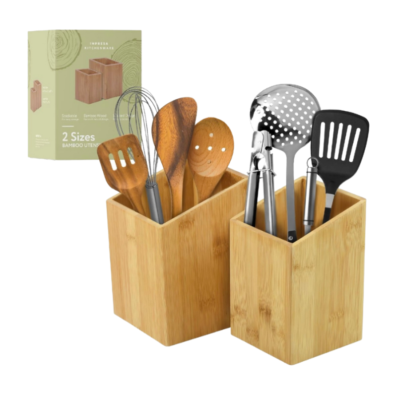 Set of Two Bamboo Utensil Holders