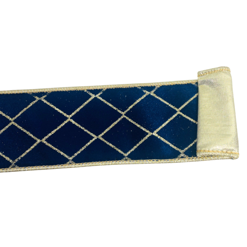 2.5" x 5yd Navy & Gold Glitter Diamond Velvet Ribbon