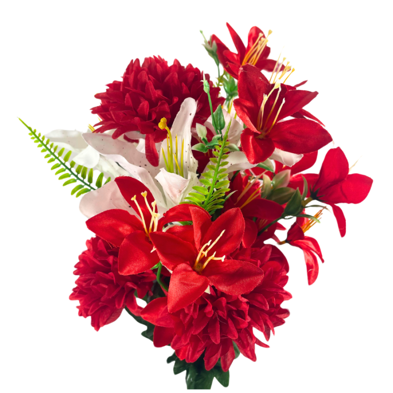 20" Mixed Red and White Lily & Dahlia Bush