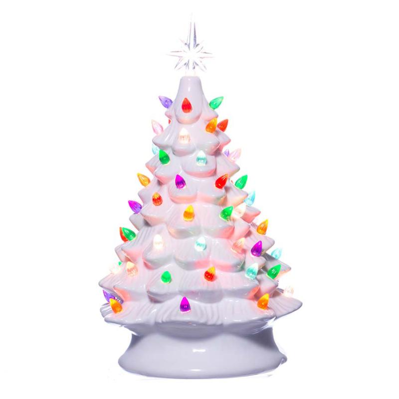 16" Ceramic Light Up Tree - White
