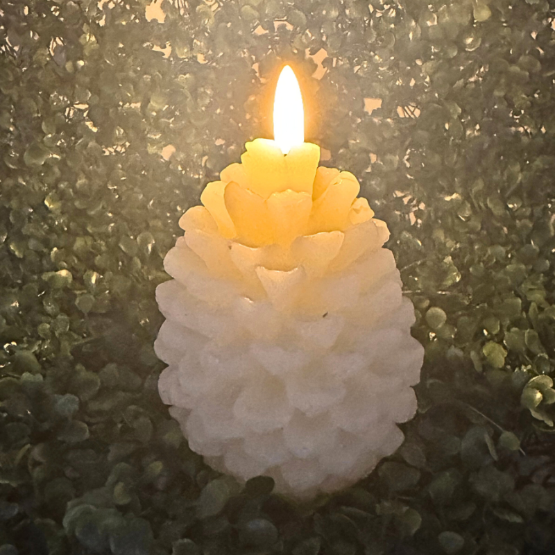 5” Battery Operated Pinecone Candle-Pearl