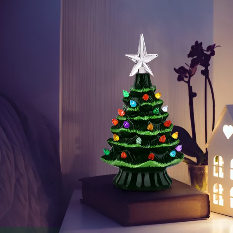 7.5" Ceramic Light Up Tree - Green