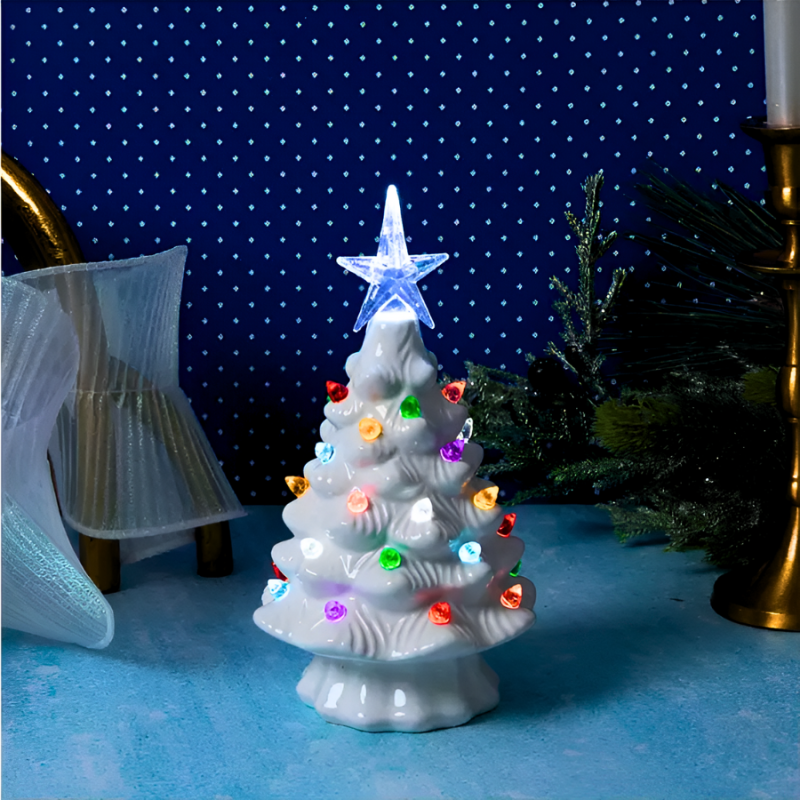 7.5" Ceramic Light Up Tree - White