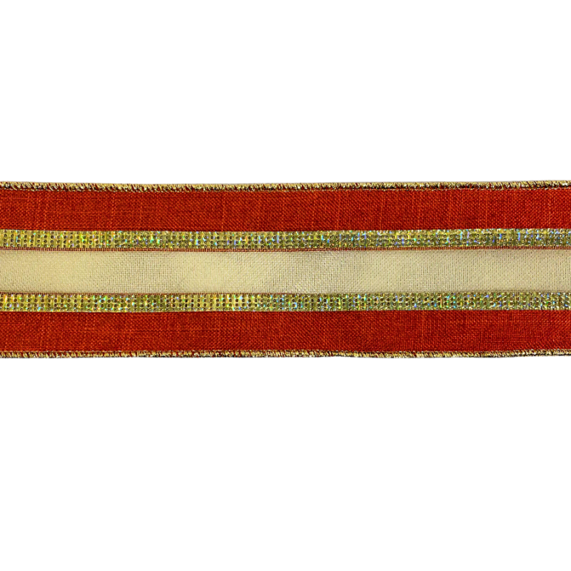 2.5" x 10yd Sequin & Mesh Middle Orange Wire-Edged Ribbon