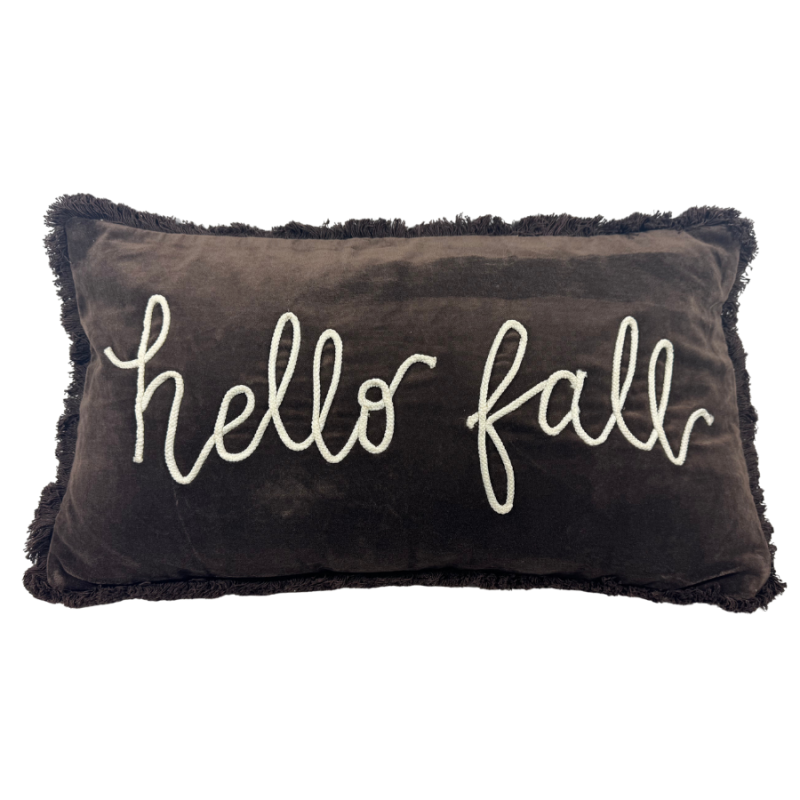 12" x 22" Hello Fall Velvet Brown Indoor Pillow