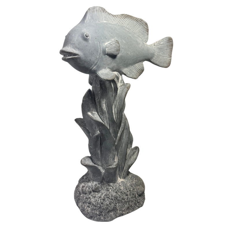 14" Stone-washed Fish on Aquatic Plants Sculpture