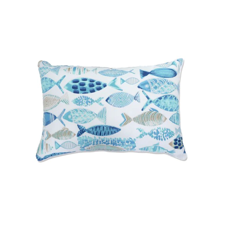 13" x 20"  Hooked Seaside Blue Outdoor Pillow