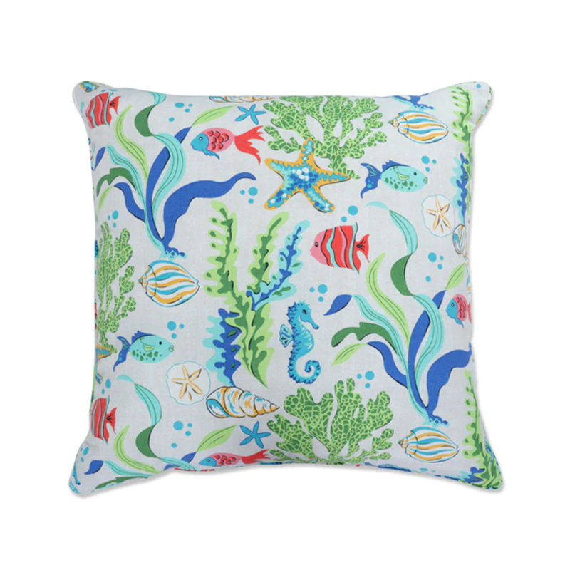 17" Coral Bay Blue Outdoor Pillow