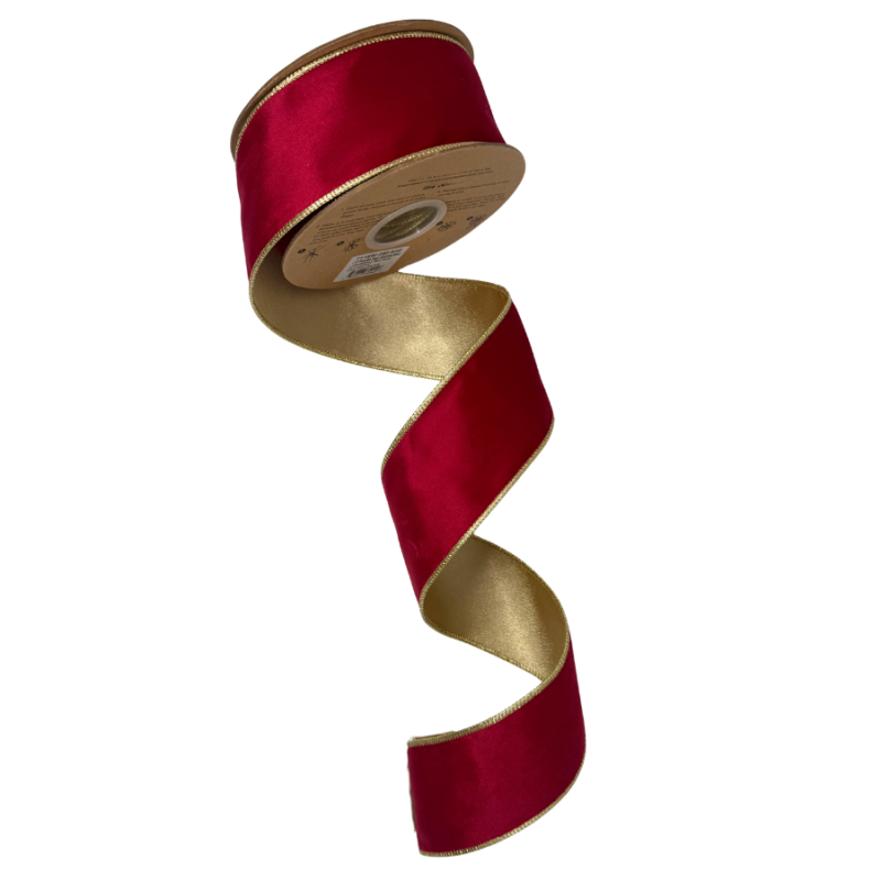 2.5" x 10yd Reversable Red Velvet & Gold Ribbon