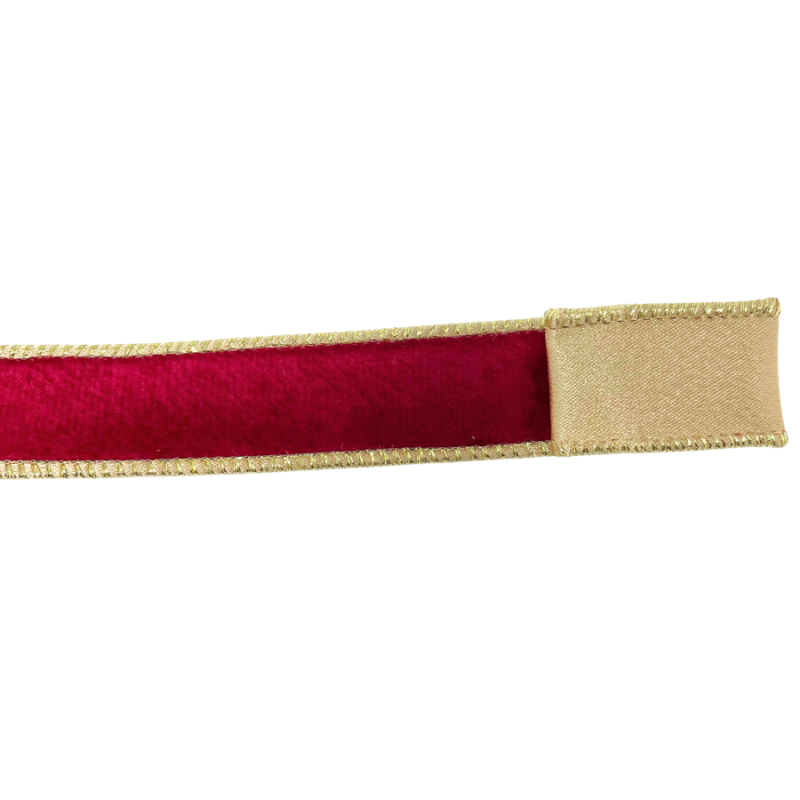 1" x 10yd Burgundy Velvet w/ Gold Backing Ribbon
