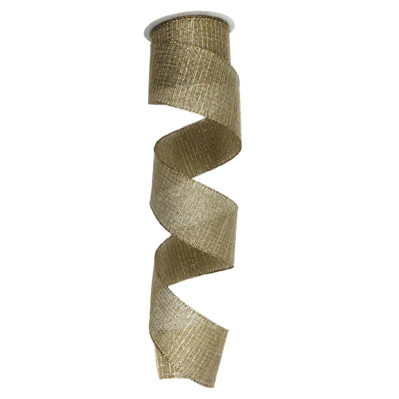 2.5" x 10yd Natural w/Gold Threading Ribbon