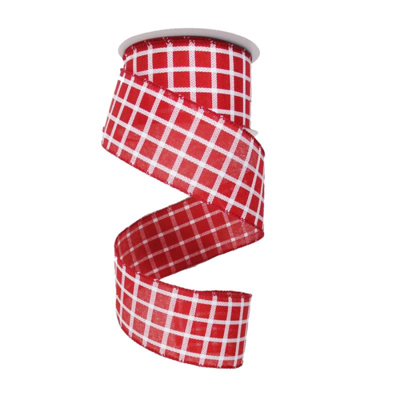 2.5" x 10yd Large White Checkers on Red Ribbon