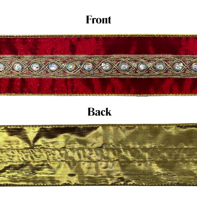 2.5" x10yd Red w/ Gold Trim and Iridescent Jewel Ribbon