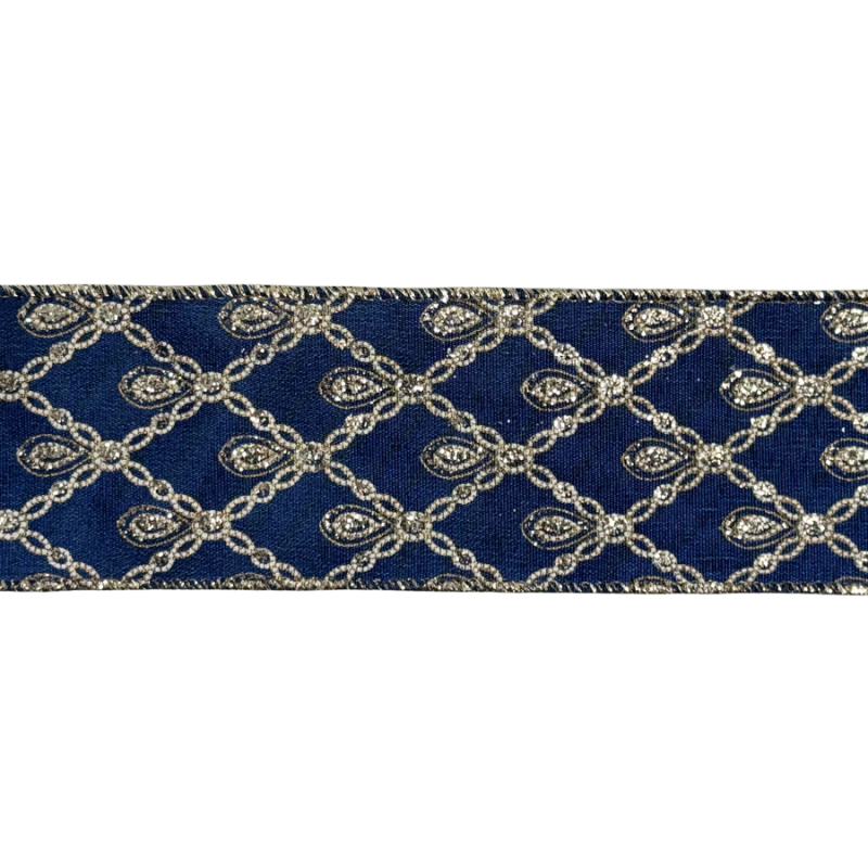 2.5" x 10yd Navy Blue with Glitter Lattice Pattern Ribbon