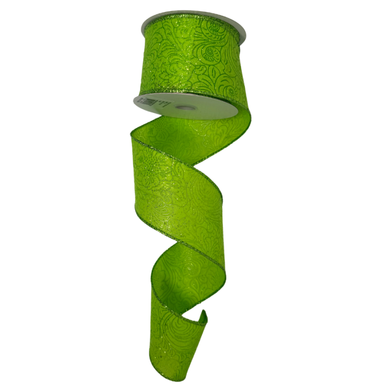 2.5" x 10yd Lime Green Embossed Ribbon w/ Sparkle Border