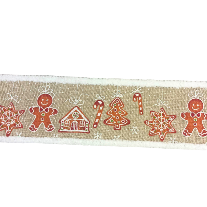 2.5" x 10yd Gingerbread Fun w/ Fuzzy Boarder Ribbon