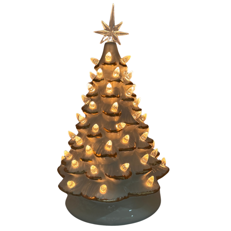 16" Ceramic Light Up Tree - White & Gold