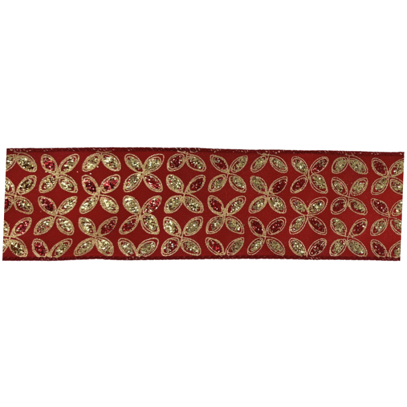 2.5" x 10yd Red & Gold Ribbon w/ Metallic Pattern