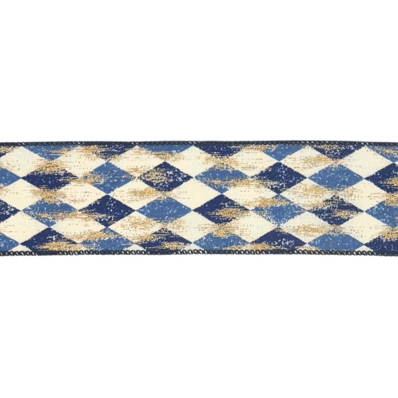 2.5" x10yd Blue & Gold Diamond Ribbon